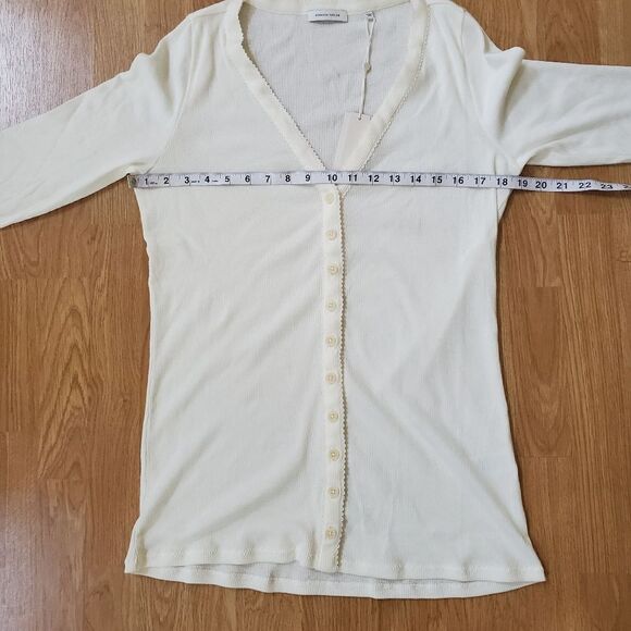 NEW! Rebecca Taylor Ribbed Pima Cotton V-Neck Cardigan - size Large in Ivory. - Picture 10 of 13